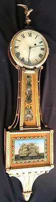 Antique 19c A Stowell Label Gilt Eglomoise 1 Weight Banjo Clock 7  Dial 38x10x4  • $299