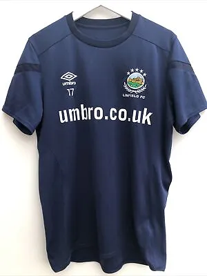 LINFIELD Football Training Shirt Umbro Blue Short Sleeve #17 Mens Medium M • £17.95