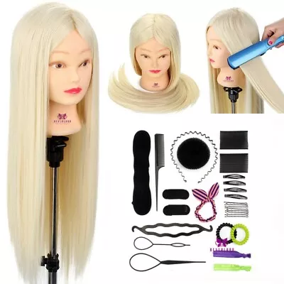 26  Salon Long Hair Training Head Hairdressing Mannequin Doll W/ Clamp&Braid Set • £16.69