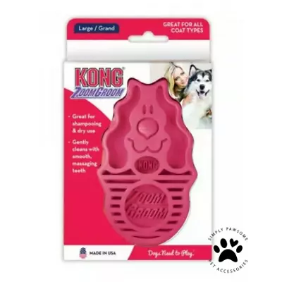 KONG ZoomGroom Dog Puppy Rubber Grooming Brush Pink Blue  • £10.99