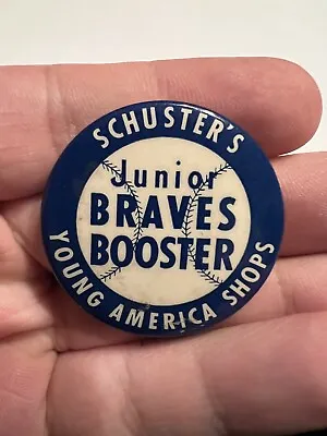 (VTG) 1950s Milwaukee Braves Baseball Junior Booster Schusters Store Pin Back • $224.99