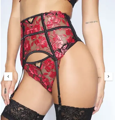 Ann Summers Waspie Suspender UK Size S  Sexy Red Floral On Black  The Hero • £18