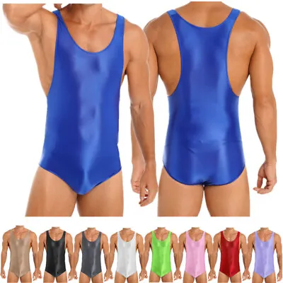 Men Glossy One Piece Bodysuit Swimsuit High Cut Leotard Jumpsuit Tight Underwear • $4.39