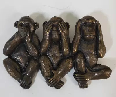 Vintage 90s 3 Monkeys Brooch Pin Say No See No Hear No Evil  Bronze Tone • $12