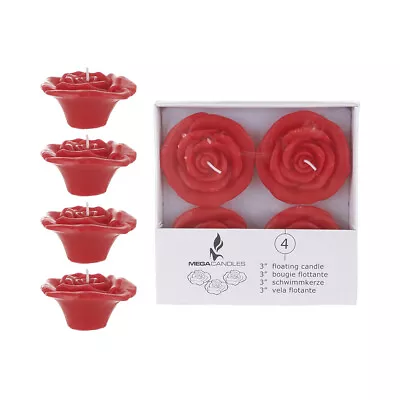 Mega Candles - Unscented 3  Floating Flower Candles - Red Set Of 4 • $11.97