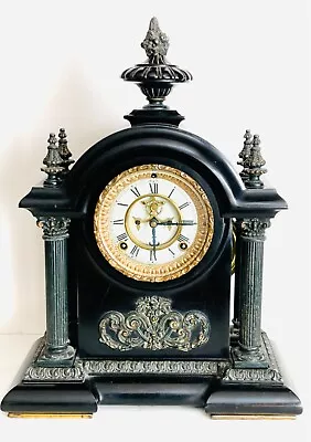 19Ansonia Clock Co. Mantel Clock With Black Case And Brass And Gilt Metal Mounts • $375