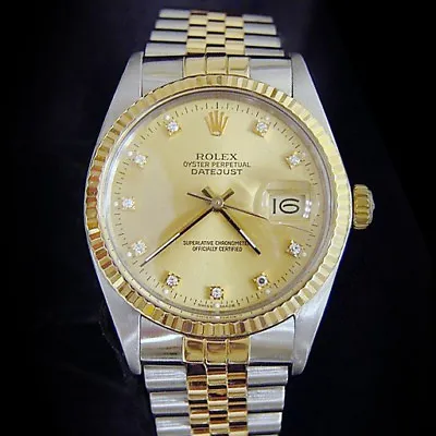 Rolex Datejust Mens 2Tone 18K Yellow Gold Steel Champagne FACTORY Diamond 16013 • $6599.98