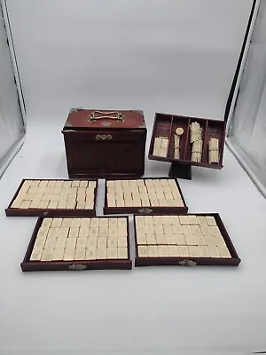 Mahjong Bone Set In Wood Box 1920's Rare • $400