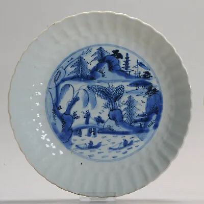 Antique Ming Chinese Porcelain 16/17th C Blue And White Dish With Landscape • $1499.42