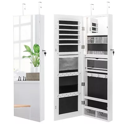 2 IN 1 Mirror Jewelry Cabinet Wall Mounted/Door Hanging Jewelry Armoire Storage • £86.95