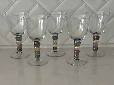 Set Of X5~Pottery Barn Wine Glasses ~Multi Colored Bubble Stems~7 1/4 ~MINT • $35