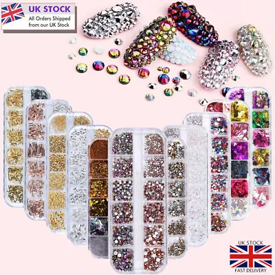 Nail Art 3D Charm AB Rhinestones Crystal Gems Diamond Sequin Foil Pearl Seashell • £2.75