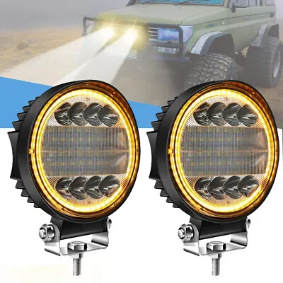 $37.99 • Buy Pair 5''Inch LED Work Light Spot Flood Fog Driving Round 200W Amber Lamp Offroad