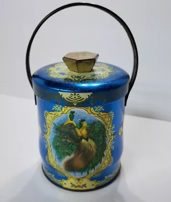 Vintage MURRAY ALLEN Candy Tin Bucket Lid Handle COCKADE England Blue Ornate • $12