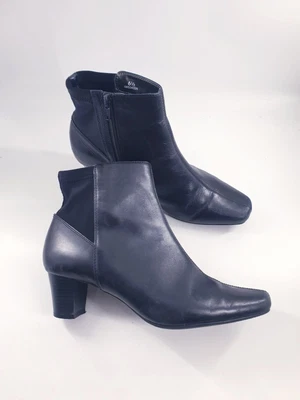 £12 • Buy M&S Footglove Size 6.5 Black Leather Side Zip Block Heel Ankle Boots
