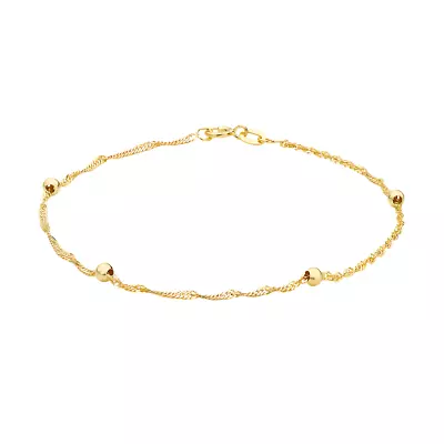 9ct Yellow Gold 3mm Balls And Twist Curb Chain Bracelet - 18cm Length • $149