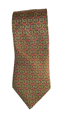 Hermes Paris 7668 TA Mens Necktie Chain-link Print Tie Red Gray 100% Silk France • $62.22