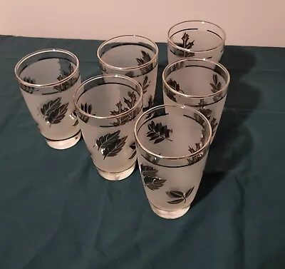 Set 6 Vintage MCM Libby Silver Leaf Frosted Water Tumbler • $3