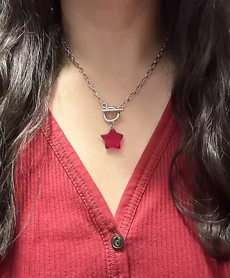 Red Glass Crystal Star Pendant Necklace Charm Love Chunky 3D Y2K 90’s Retro New • $13