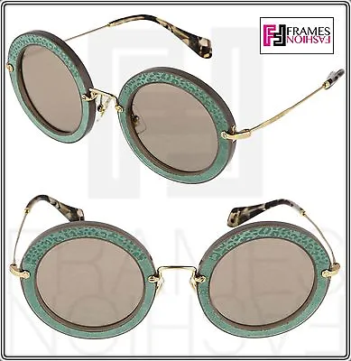 MIU MIU 08R NOIR ANIMAL Print LEATHER Round Opal Clay Green Sunglasses MU08RS • $162