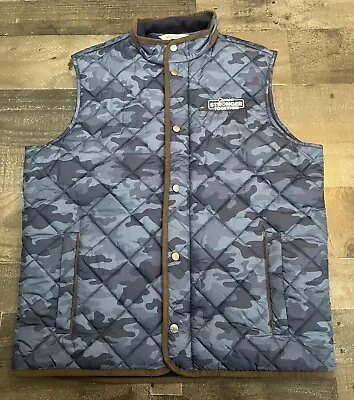 Peter Millar Men's Full Zip Snap Quilted Puffer Vest Navy Blue Camouflage • L • $59.99