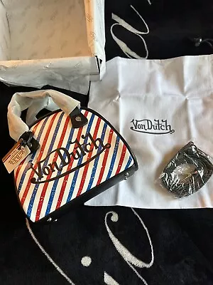 VON DUTCH Barbershop Stripe Bowling Bag Small Purse Women’s Designer BB2181 NWT • $120