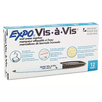 Expo Vis-A-Vis Wet-Erase Overhead Transparency Markers Black Fine Point 2 Doz • $26.77