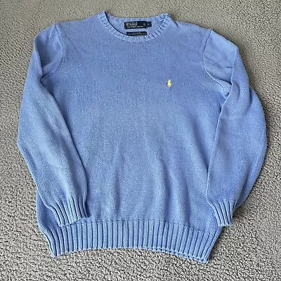 Ralph Lauren Sweater Adult Small Blue Yellow Pony Cotton Fishermans Knit Mens • $28.75