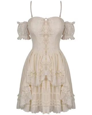 Dark In Love Lace Frill Steampunk Mini Dress Vintage Off-White Gothic Victorian • $80.81