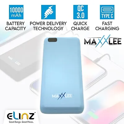 Maxxlee 10000mAh Power Bank 18W PD Type C QC 3.0 Dual USB Fast Charging Blue • $42