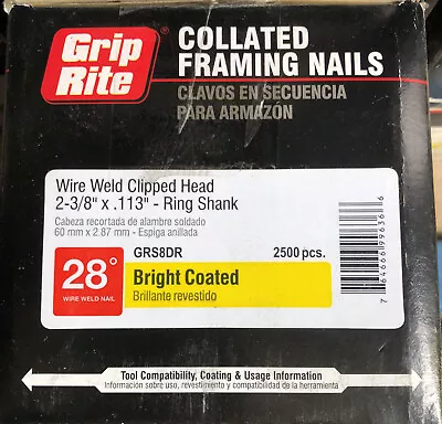 GRIP-RITE Ring Shank GRS8DR CLIPPED HEAD FRAMING NAILS 28° 2-3/8'' X .113'' 2500 • $34.95