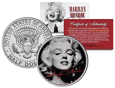 Marilyn Monroe FAMOUS PORTRAIT W/ RED SIGNATURE JFK Half Dollar LICENSED Coin  • $8.95