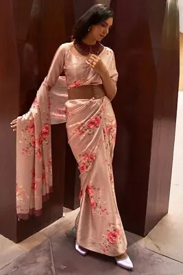 $70.13 • Buy Indian Satin Silk Ethnic Women Digital Print Fancy Sari Party Wear Saree Blouse