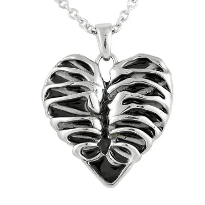 $21 • Buy Stainless Steel Rib Cage Heart Necklace Skeleton Bone Pendant