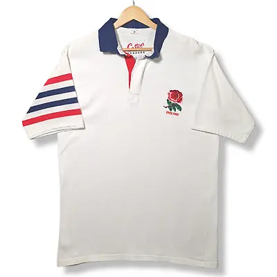 Vintage ENGLAND Rugby Shirt Men's Large COTTON TRADERS Home 1991 World Cup • £119.99