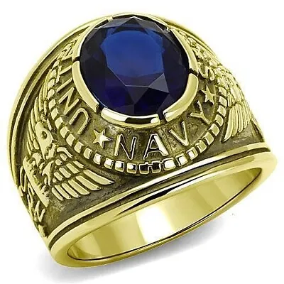 Men's US Navy USA USN Stainless Steel Gold Plated Military Ring US Seller • $14.98