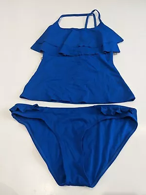 Primark 2 Piece Tankini Bikini Set Padded Frill Detail Swimwear Size 10 Blue • £8.99