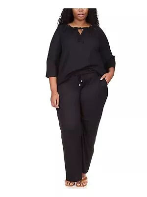 MICHAEL KORS Womens Black Wide Leg Drawstring Waist High Waist Pants Plus 0X • $18.99