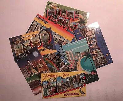 (PAGE 1) VINTAGE  GREETINGS FROM  TRAVEL SOUVENIR FLEX REFRIG MAGNETS 2  X 3  • $3.50