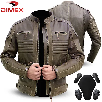 Dimex Motorcycle Jacket Grey Genuine Leather Biker Motorbike With CE Armours • $105.75