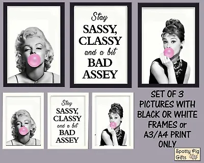 £12.95 • Buy Print Wall Art Set Of 3 Marilyn Monroe Audrey Hepburn Bubblegum Picture Poster S