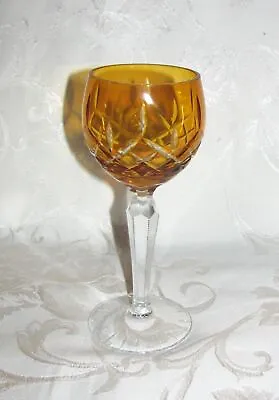 Vintage Bohemian Amber Cut To Clear Wine Glass • $24