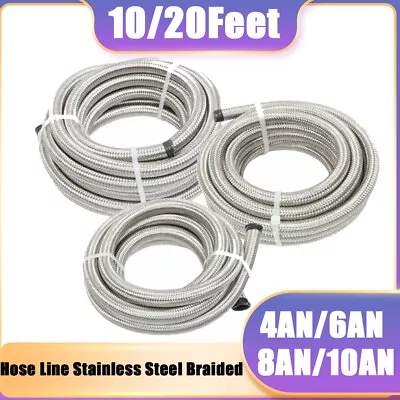 -AN Fuel/Oil/Gas Steel Silver 4AN/6AN/8AN/10AN/12AN Hose Line Braided Stainless • $25.99