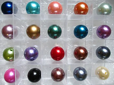 £4.99 • Buy Large Round Beads, Faux Pearl, 16 18 20mm 22mm 24mm & 28mm; 20 Colours 25 -10pcs