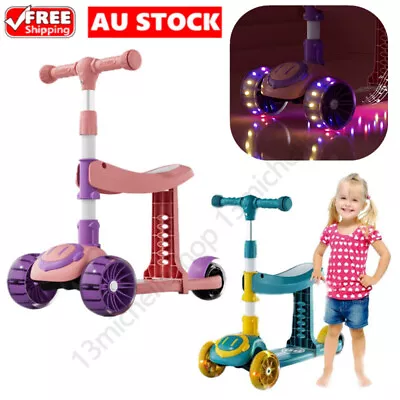 Foldable Kids Scooter 3 Wheels Kick Push Adjustable Height Flashing LED Lights • $56