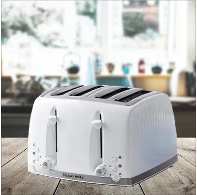 Russell Hobbs Honeycomb 4 Slice Toaster Contemprary Design Wide Slot 26070 White • £32.99