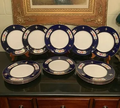 12 Minton Tiffany & Co 10 1/4  Porcelain Dinner Plates H3402 Cobalt Blue C.1919 • $599.99