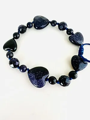 Lola Rose Blue Sandstone Bracelet Faceted And Smooth Hearts. • £18