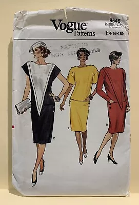 Vintage Vogue Pattern 9546 - 1980s Dress Loose Fit Straight - Size 14-18 - Uncut • $12