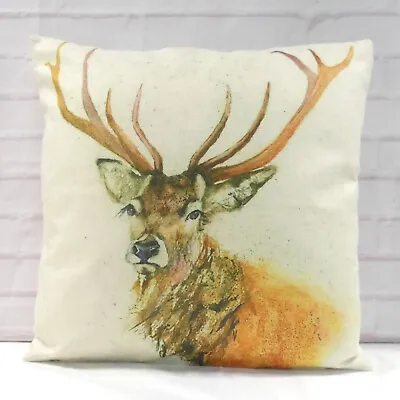 Stag Head Cushion Cover Country Style Decorative Woodland Animal Printed 18  • £9.99